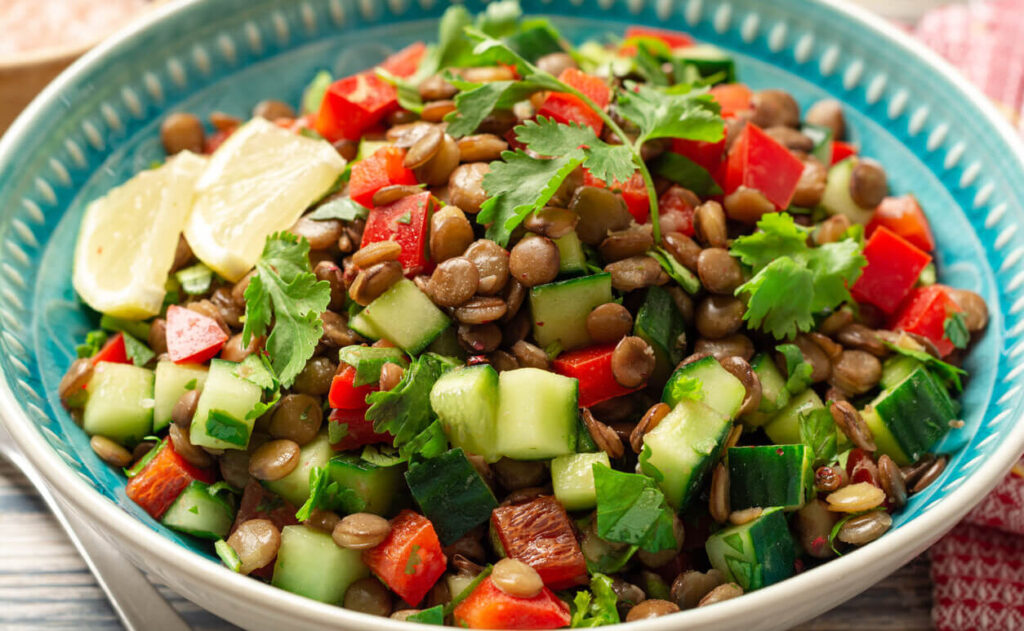Protein rich green lentil salad