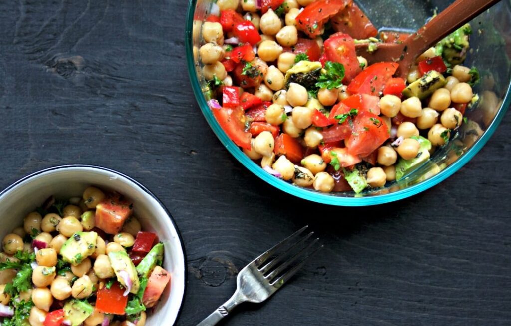 Chickpea and avocado salad as a filling meal